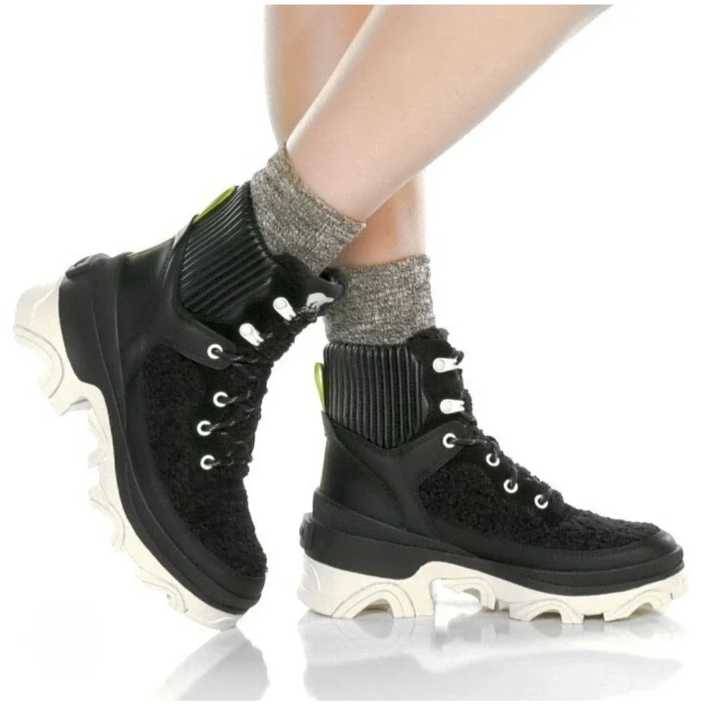 Sorel Brex Waterproof Winter Snow Boots Black Faux Shearling NL4812-010 Womens 8